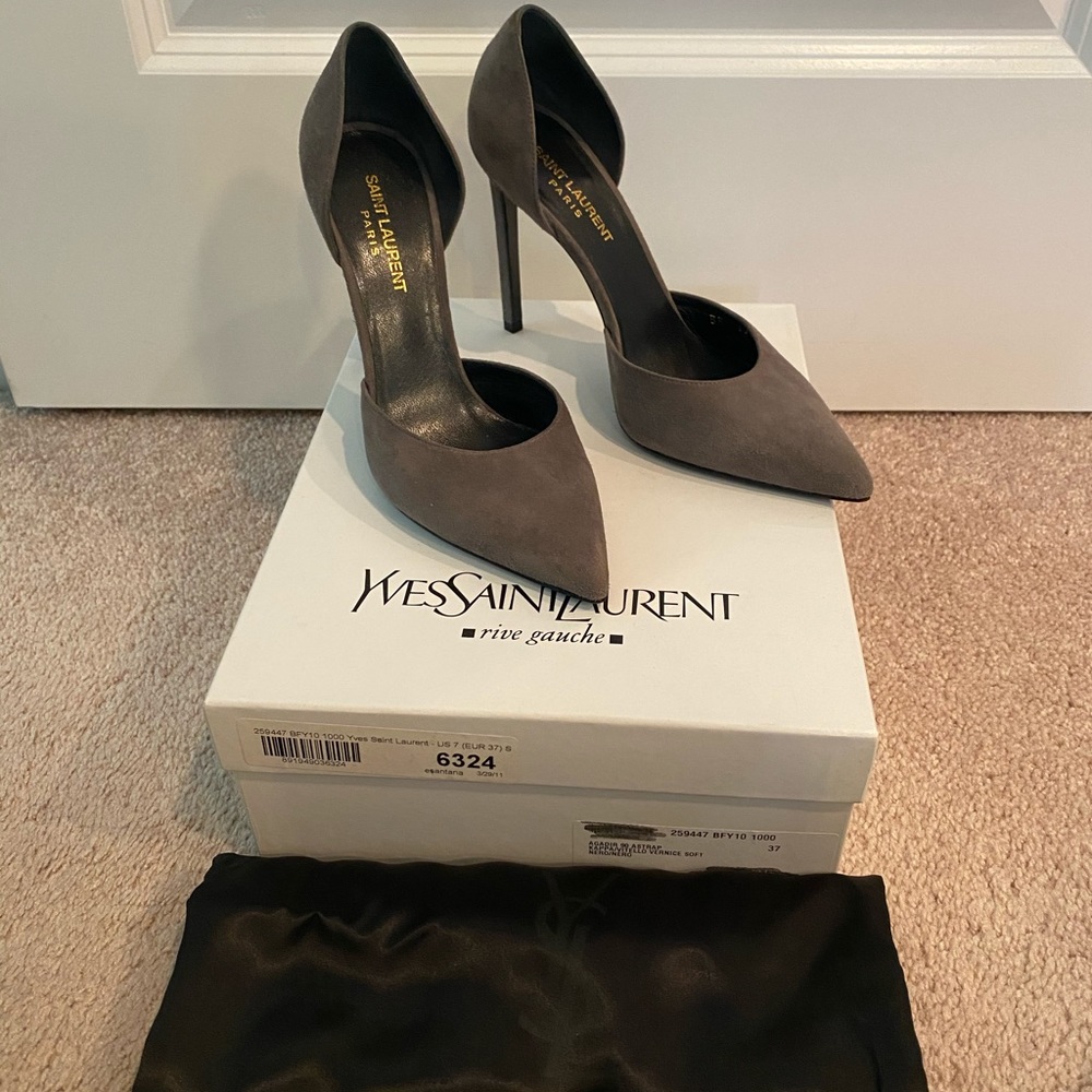 Yves Saint Laurent  Gray Suede D'orsay Heels 38